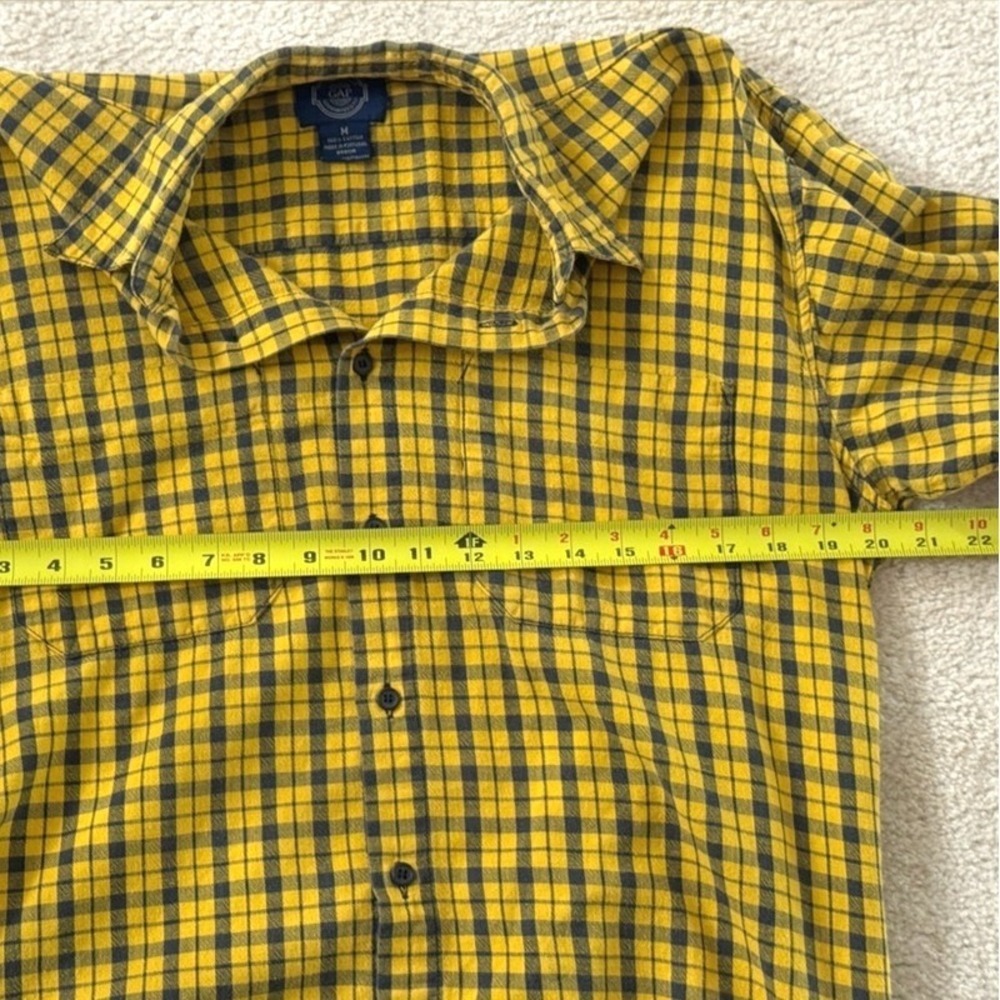 Gap Mens Flannel Button Down Shirt Yellow‎ Black Check Plaid Cotton Medium - Picture 8 of 10